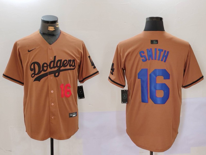 Men Los Angeles Dodgers #16 Smith army green joint name 2024 Nike MLB Jersey style 2->customized mlb jersey->Custom Jersey